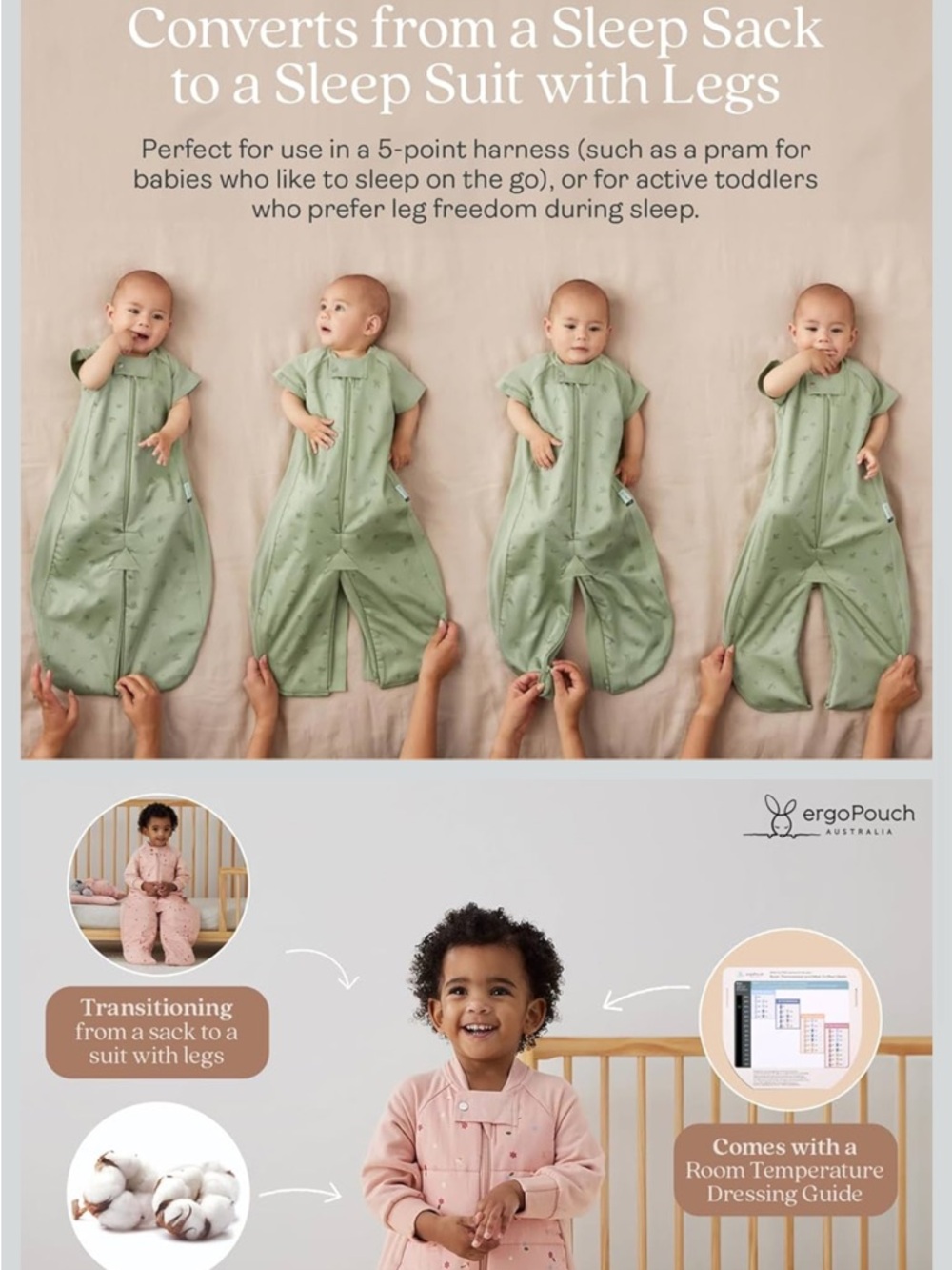 Ergo Pouch Australia Quilted Organic Cotton Baby Sleep Sack 8-24 months - Picture 14 of 16